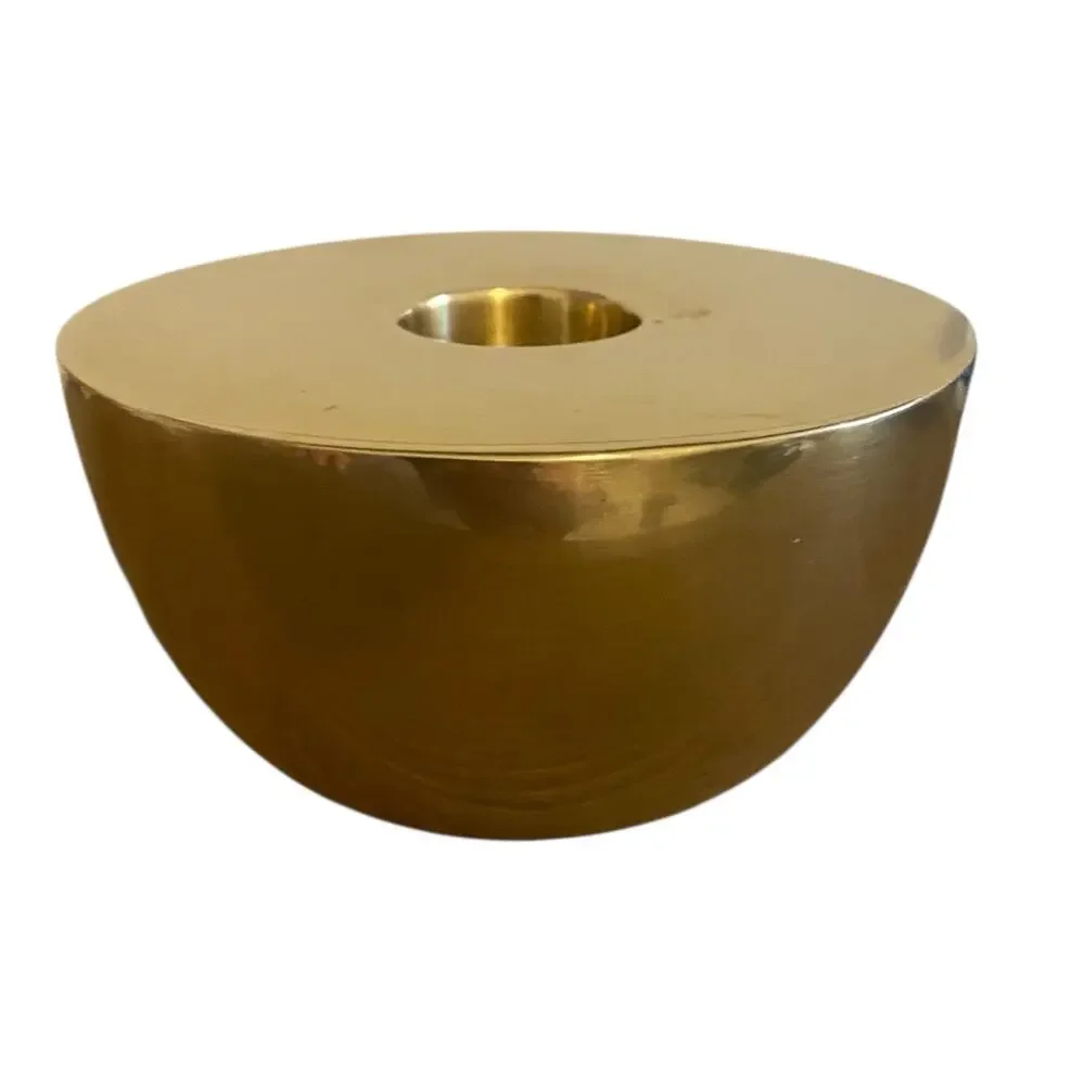 Crate and Barrel Orb Mid Century Modern Solid Brass Candlestick Holder